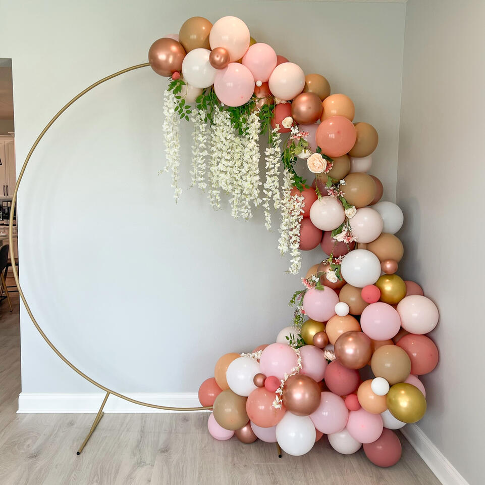 half balloon hoop with rose gold and floral accents