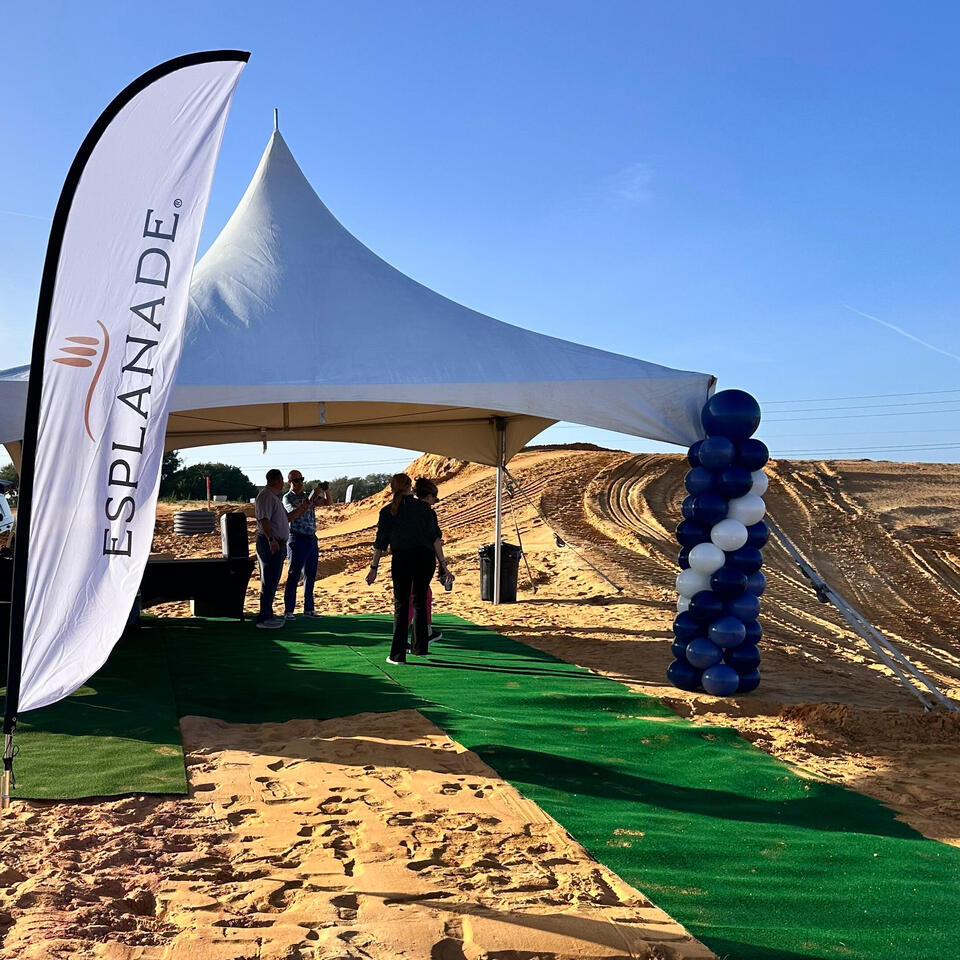 tri color balloon column for ground breaking ceremony by taylor morrison