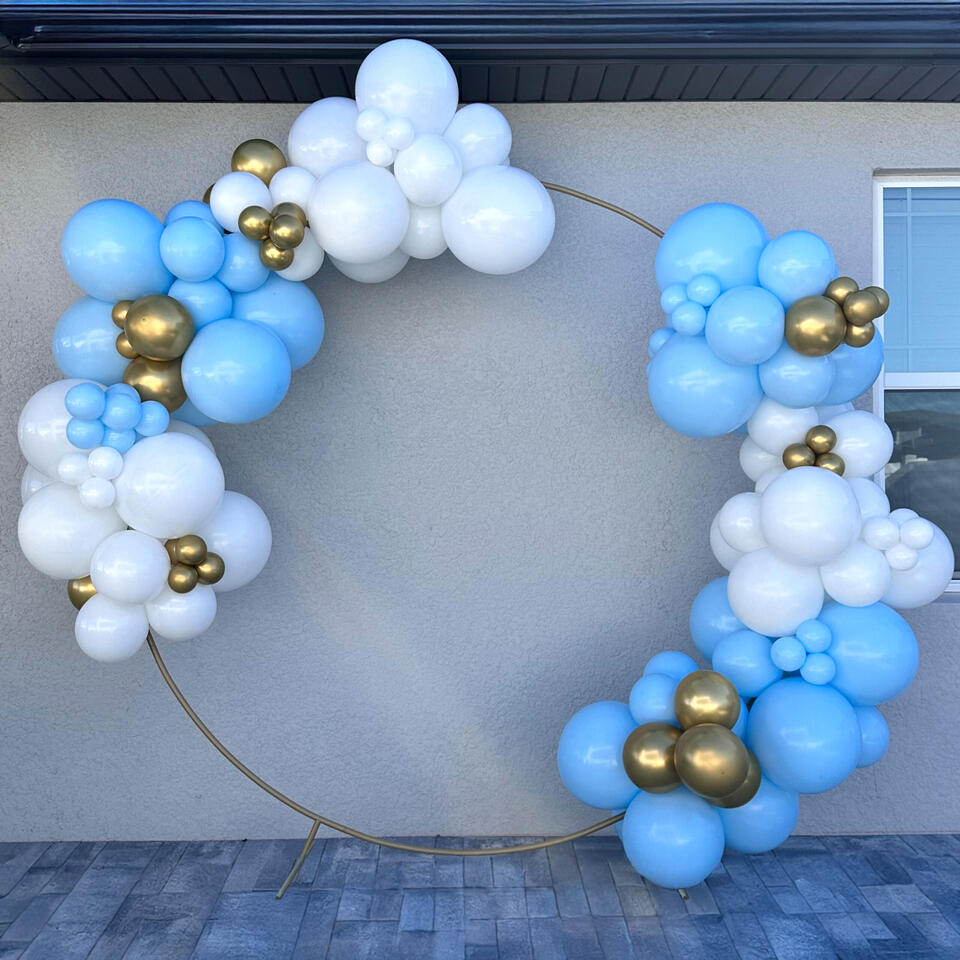 organic half hoop frame in blue and white with gold accents